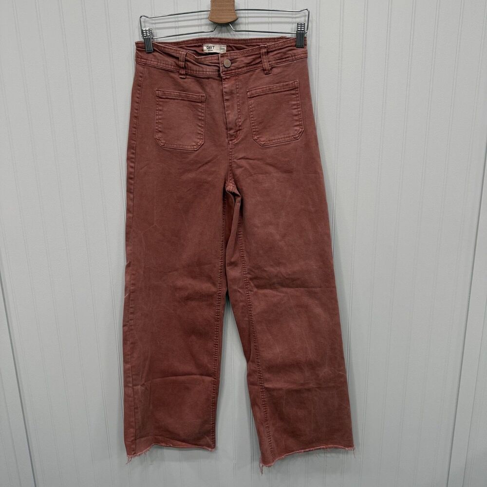 OAT Women's Size 8/29 Rust Pink New York High-Rise Wide Leg Crop Raw Hem Pants